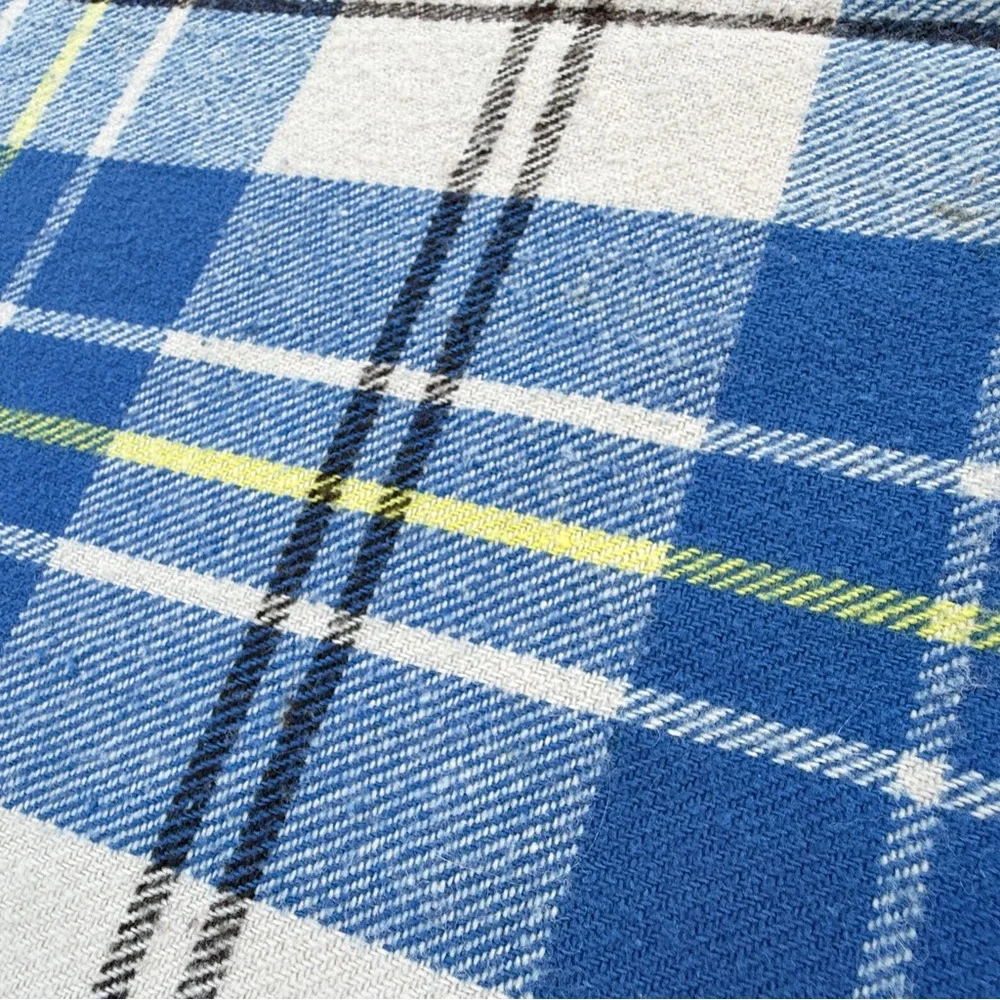 Vintage Tartan Plaid Fringe Throw Blanket Blue White 52x60